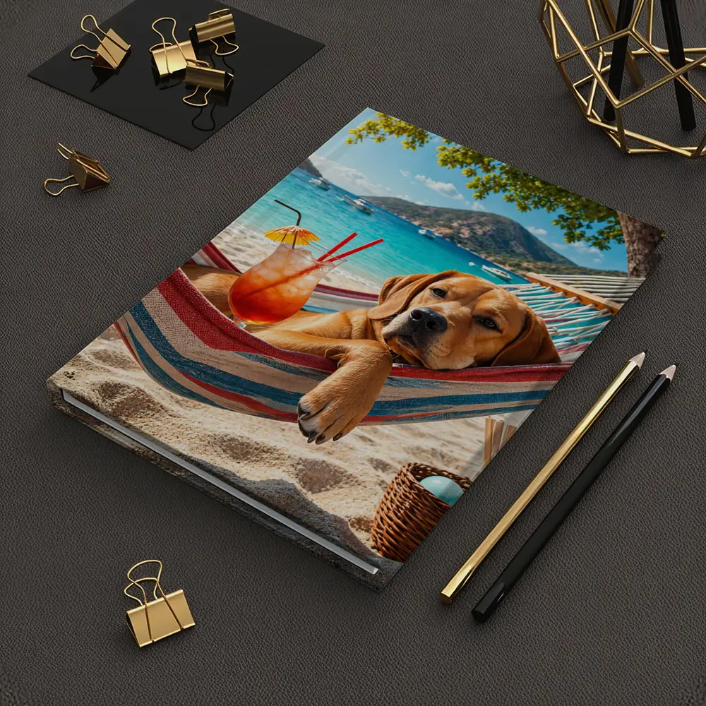 Labrador Relaxing in Beach Hammock with Cocktail – Notebooks