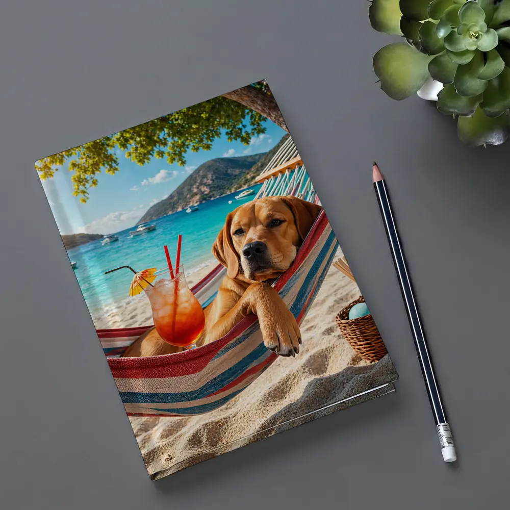 Labrador Relaxing in Beach Hammock with Cocktail – Notebooks