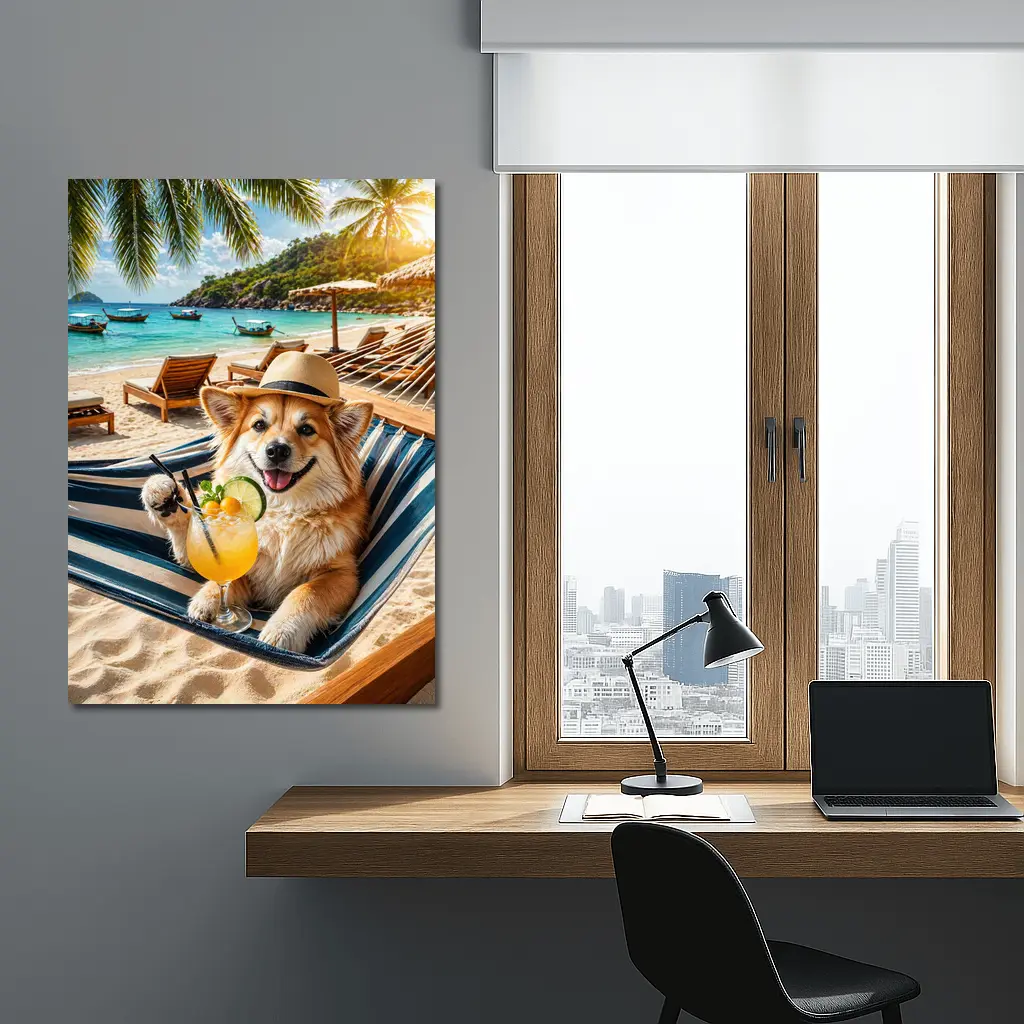 Corgi Dog Relaxing Beach Hammock Cocktail – Wall Art