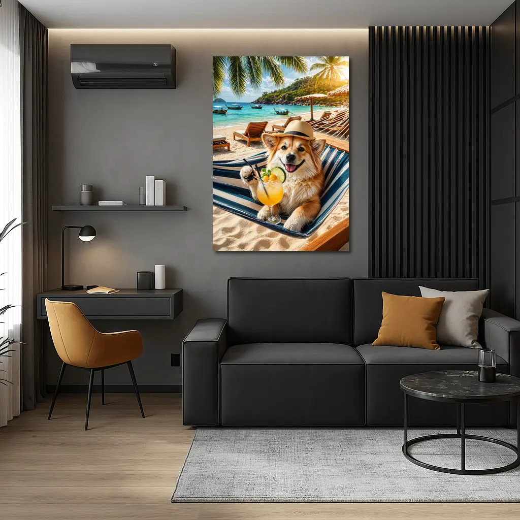 Corgi Dog Relaxing Beach Hammock Cocktail – Wall Art