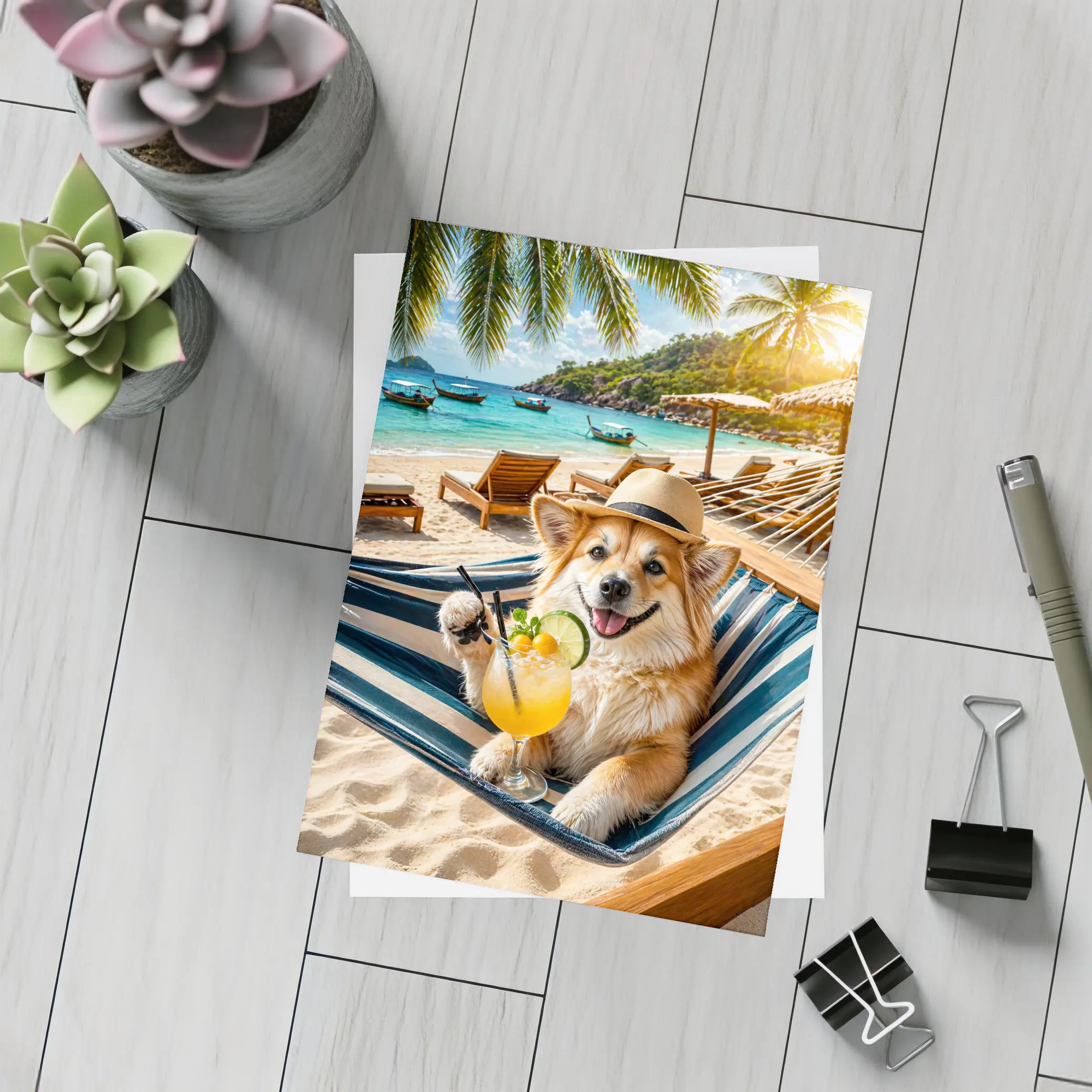 Corgi Dog Relaxing Beach Hammock Cocktail – Postcards