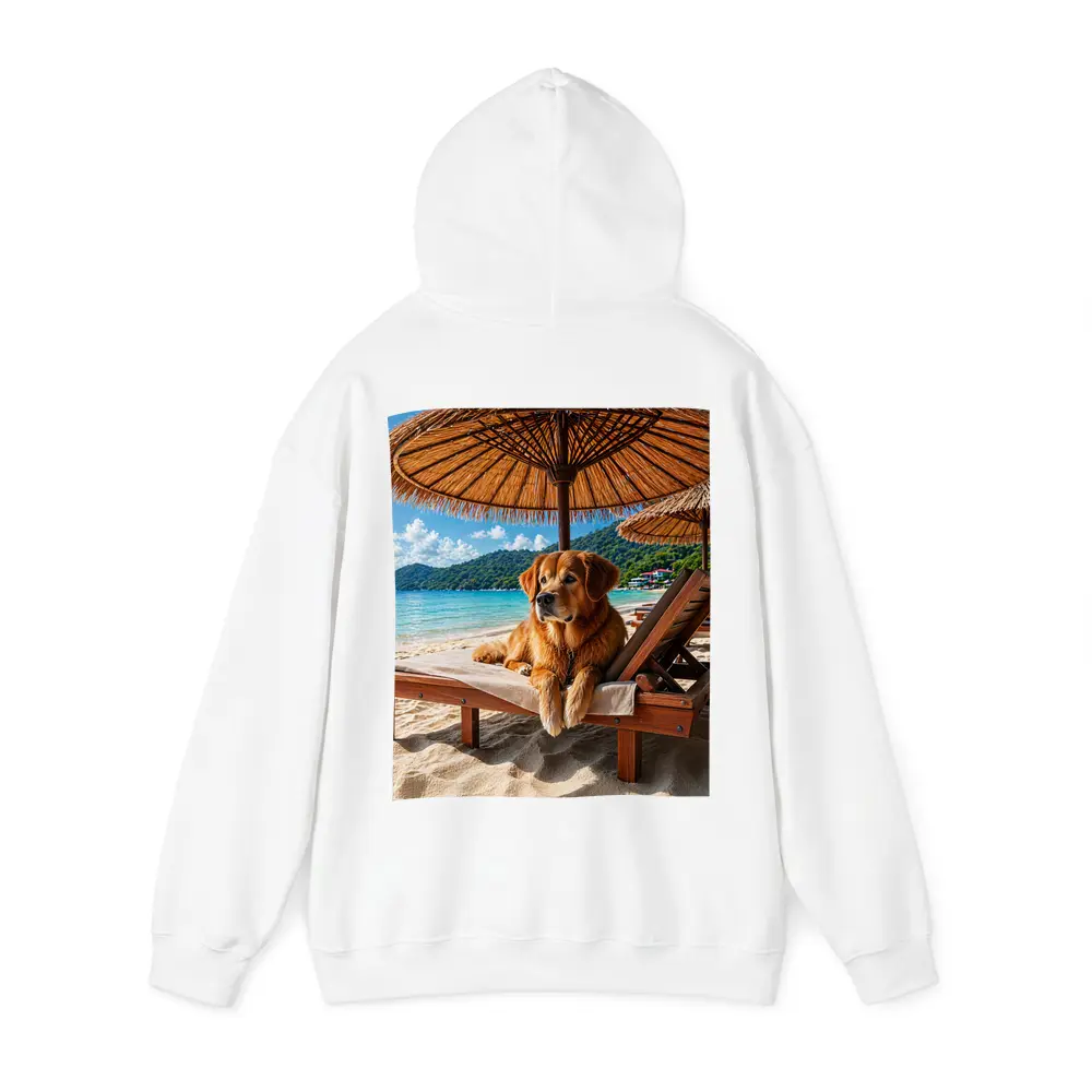 Golden Retriever Relaxing on Beach Sunbed – Hoodies