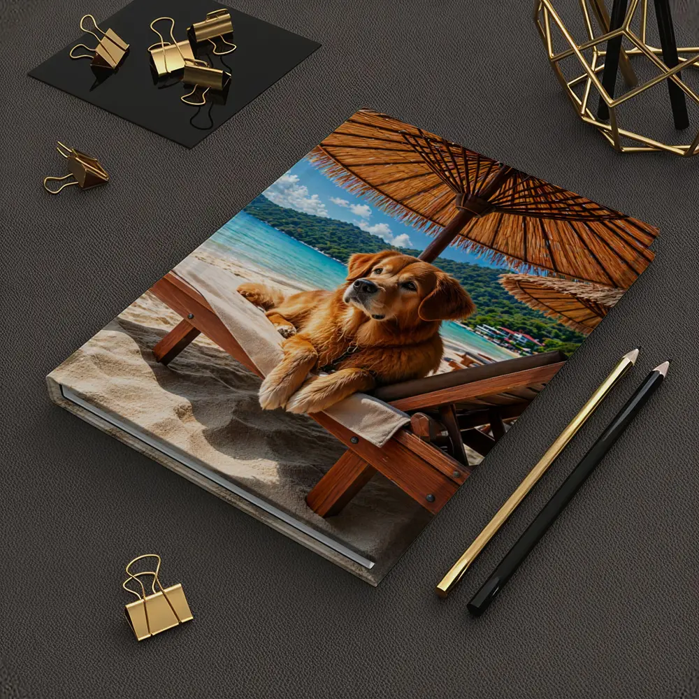 Golden Retriever Relaxing on Beach Sunbed – Notebooks
