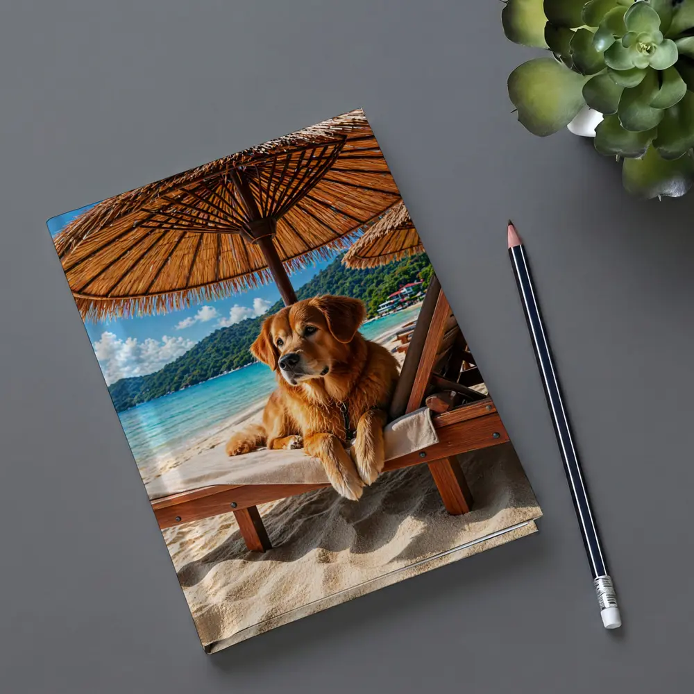 Golden Retriever Relaxing on Beach Sunbed – Notebooks