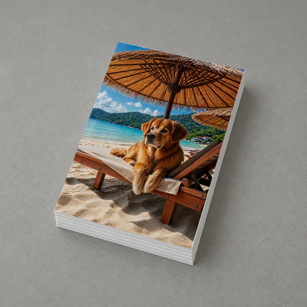 Golden Retriever Relaxing on Beach Sunbed – Postcards