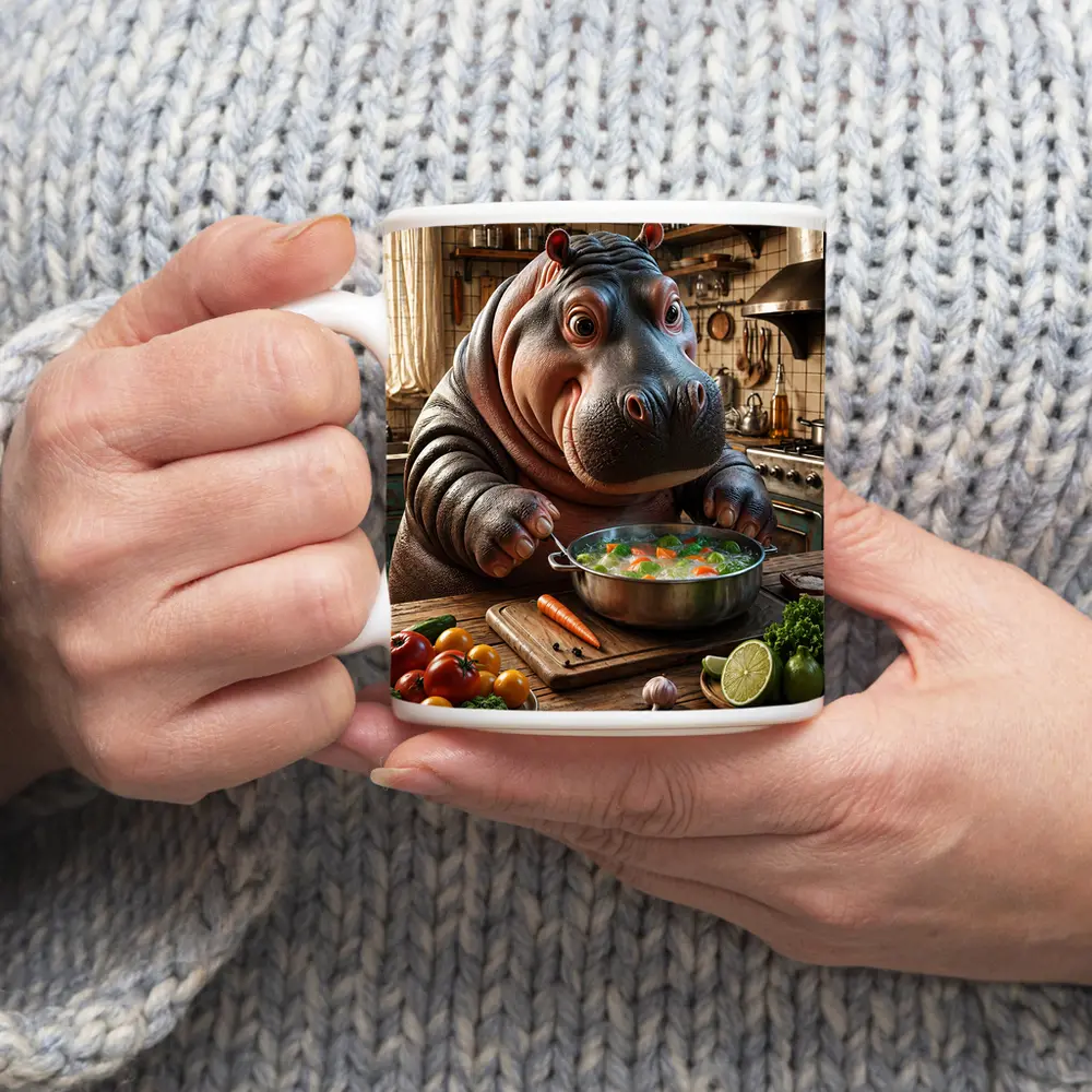 Hippo Chef Cooking Vegetable Soup Rustic Kitchen – Mugs