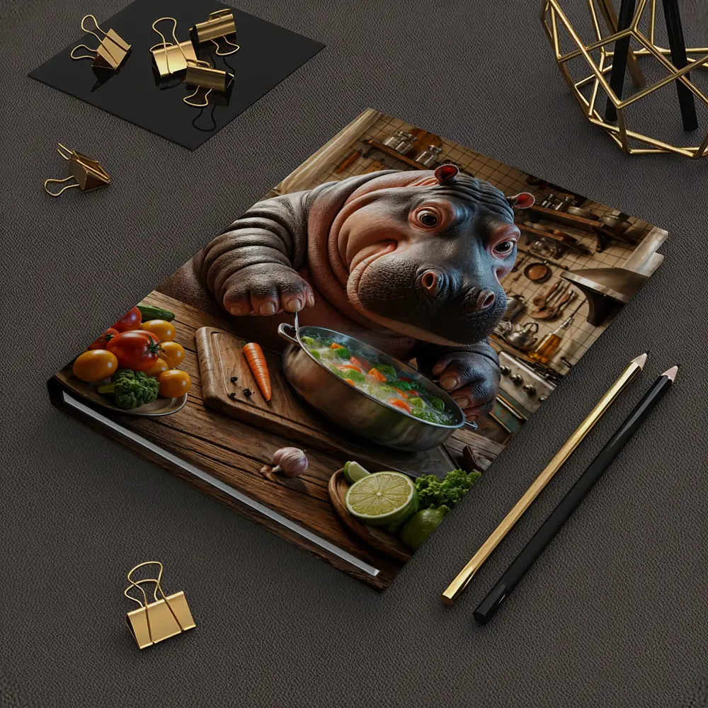 Hippo Chef Cooking Vegetable Soup Rustic Kitchen – Notebooks