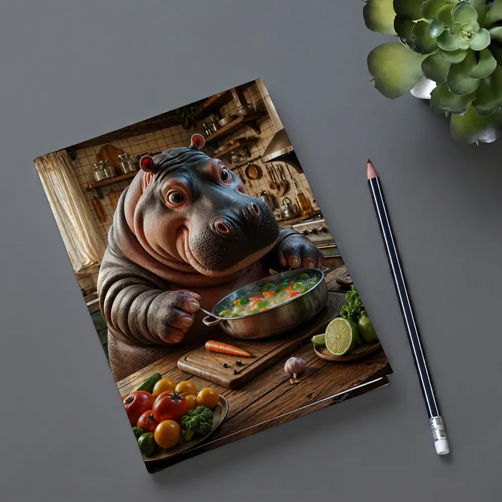 Hippo Chef Cooking Vegetable Soup Rustic Kitchen – Notebooks