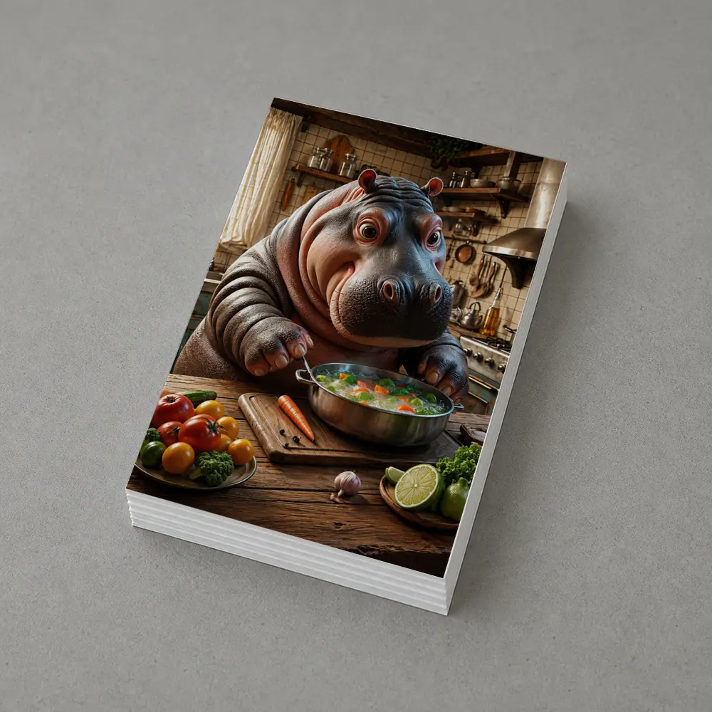 Hippo Chef Cooking Vegetable Soup Rustic Kitchen – Postcards