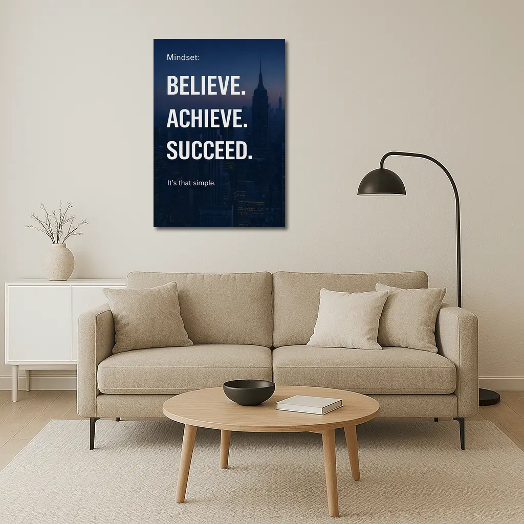 Believe Achieve Succeed Mindset City Night – Wall Art