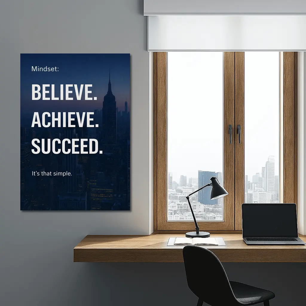 Believe Achieve Succeed Mindset City Night – Wall Art