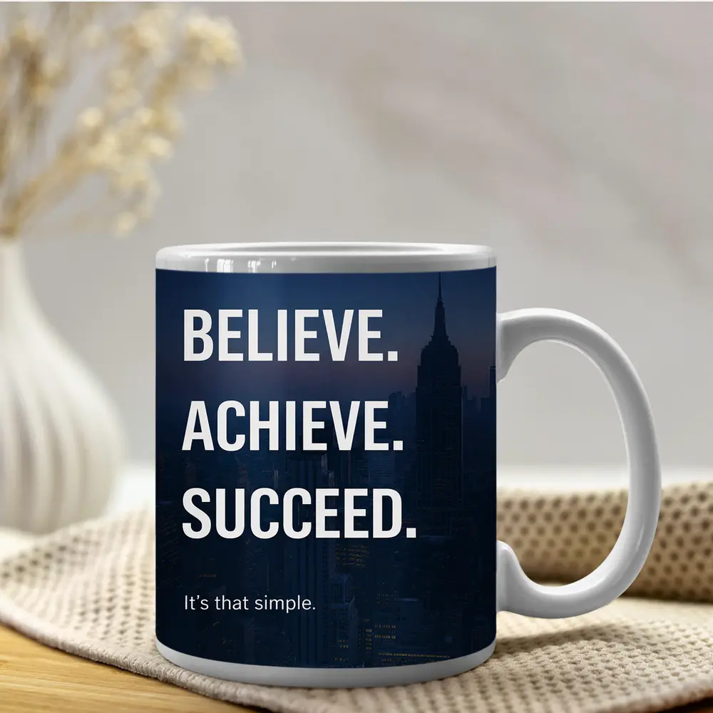 Believe Achieve Succeed Mindset City Night – Mugs