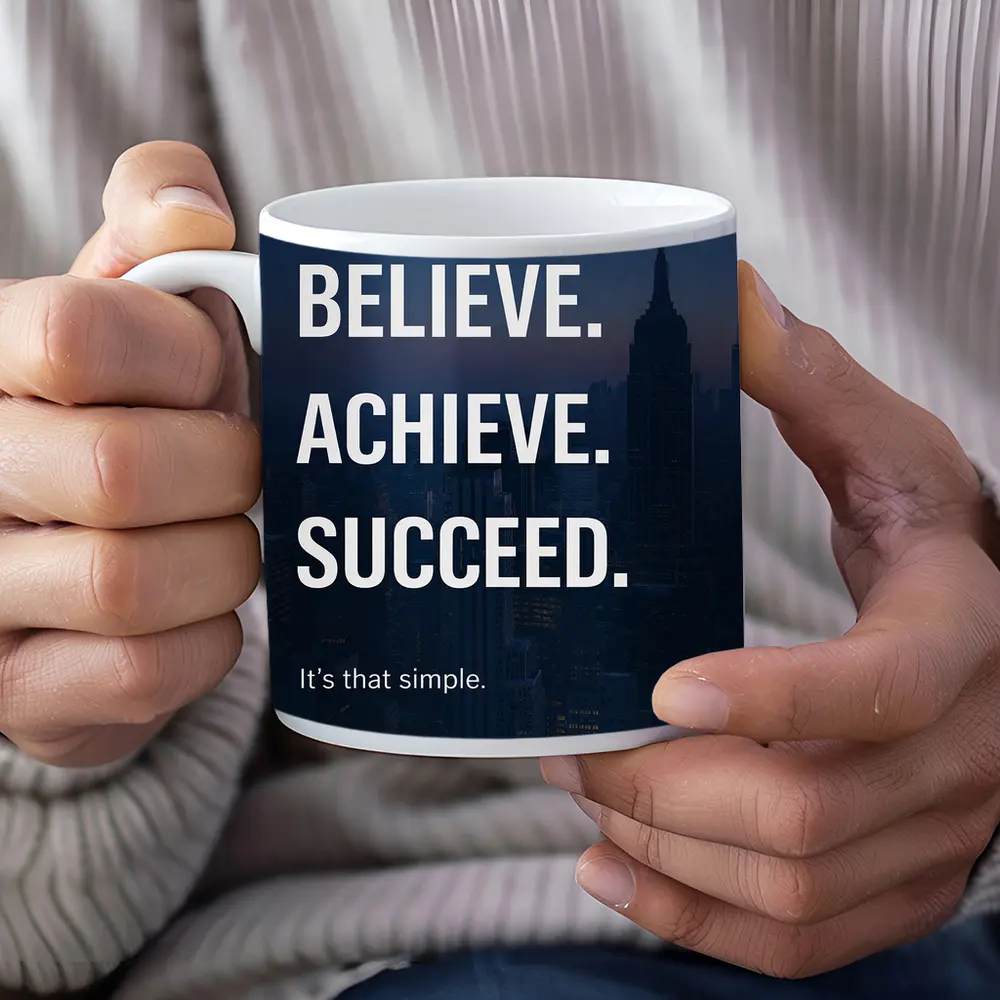 Believe Achieve Succeed Mindset City Night – Mugs