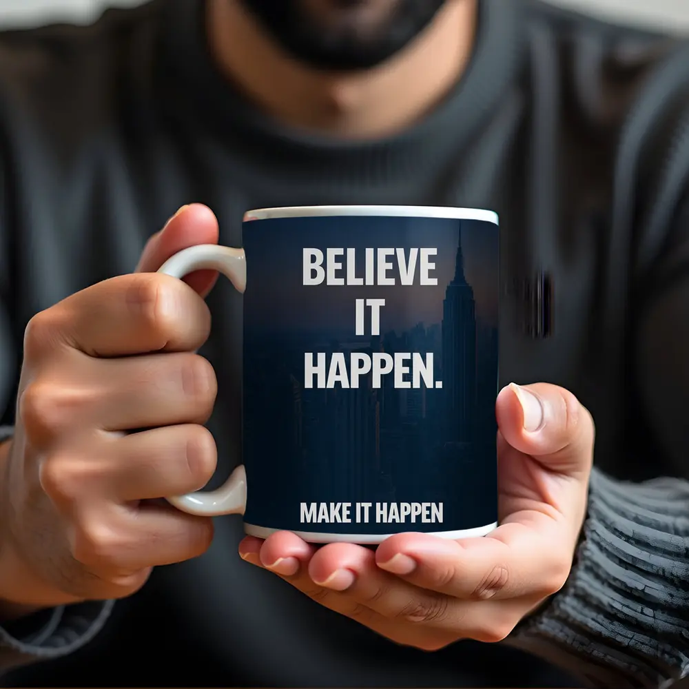 Believe It Make It Happen City Quote – Mugs