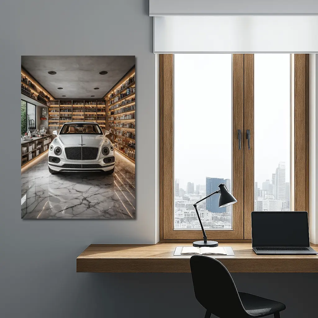 Bentley Bentayga White Luxury Showroom Interior – Wall Art