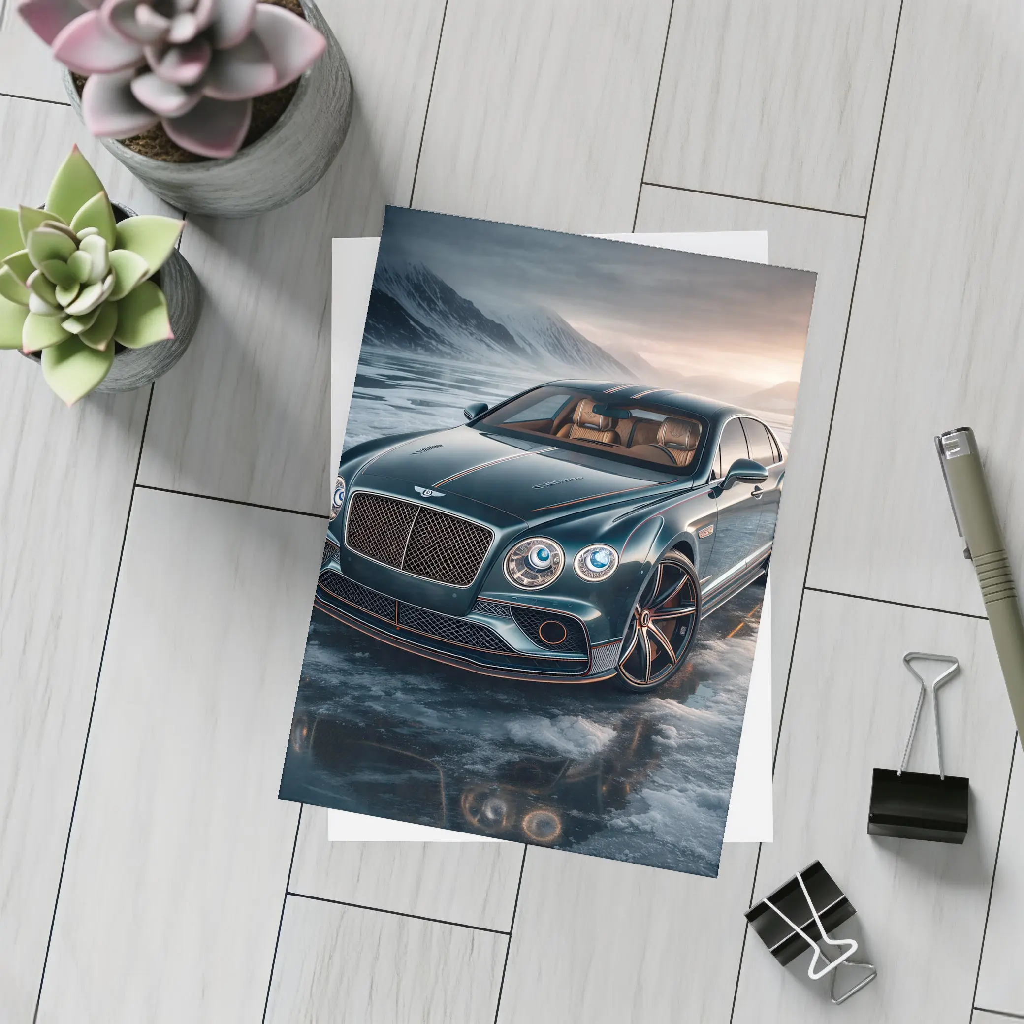 Bentley Flying Spur Dark Green Icy Landscape – Postcards