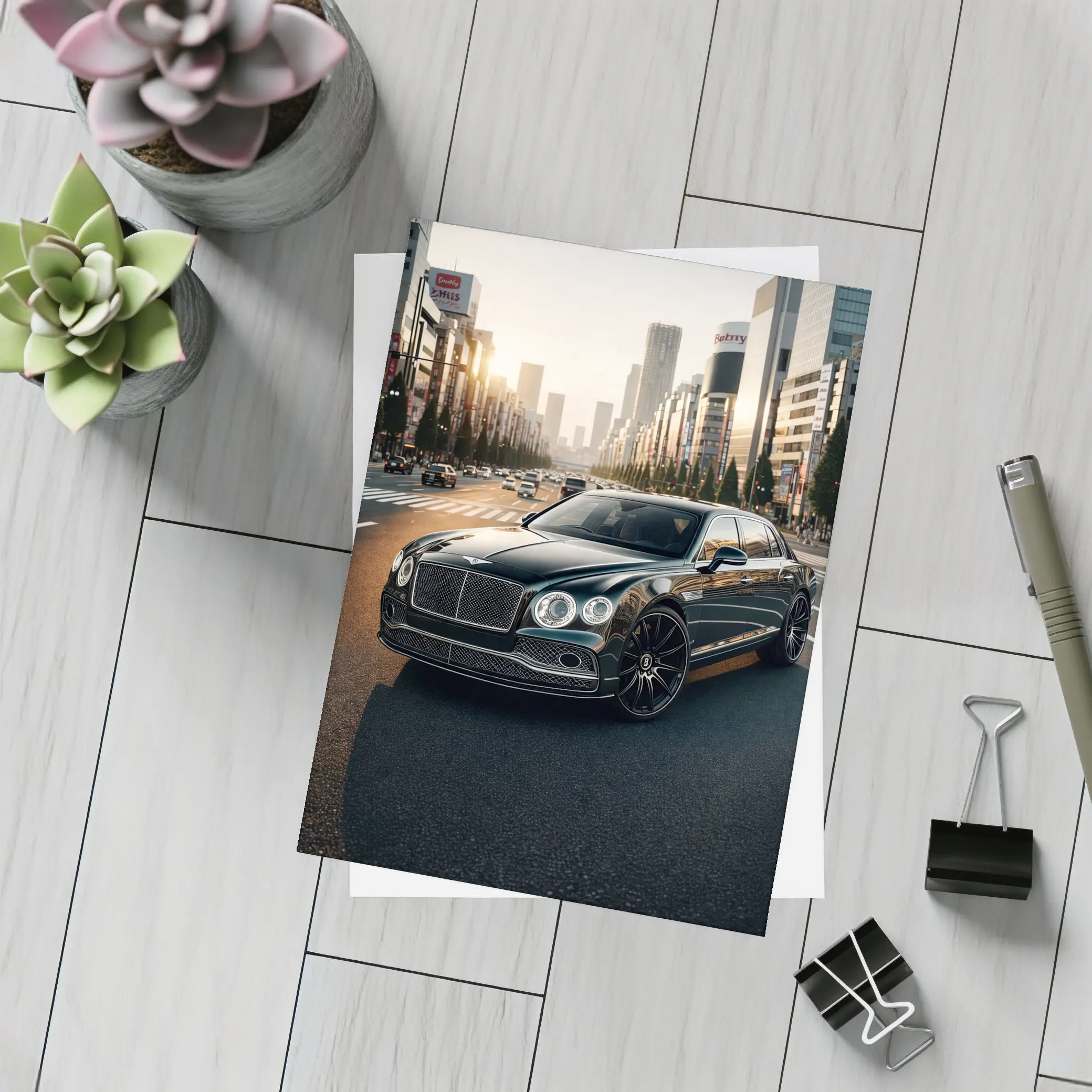 Bentley Flying Spur Black Tokyo City Street – Postcards