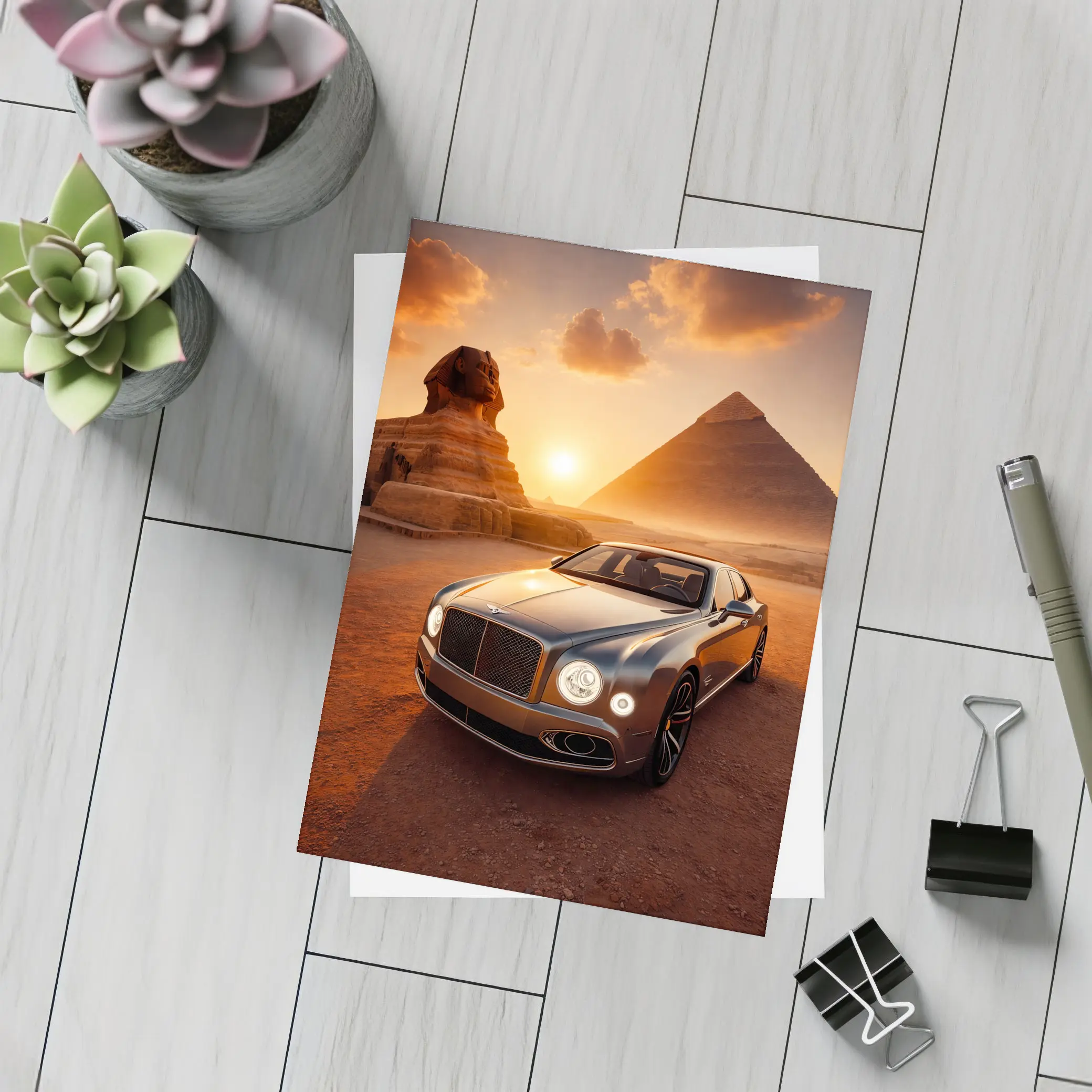 Bentley Mulsanne Egypt Pyramids Sphinx Sunset – Postcards