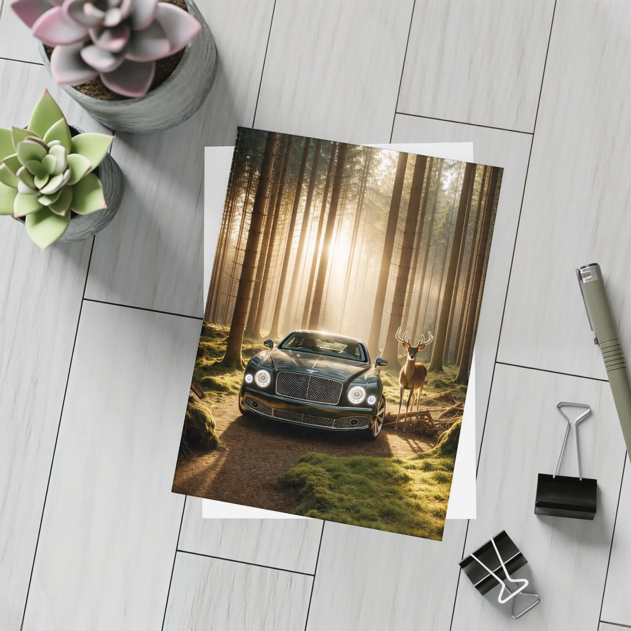 Bentley Mulsanne Dark Green Forest Sunlight – Postcards