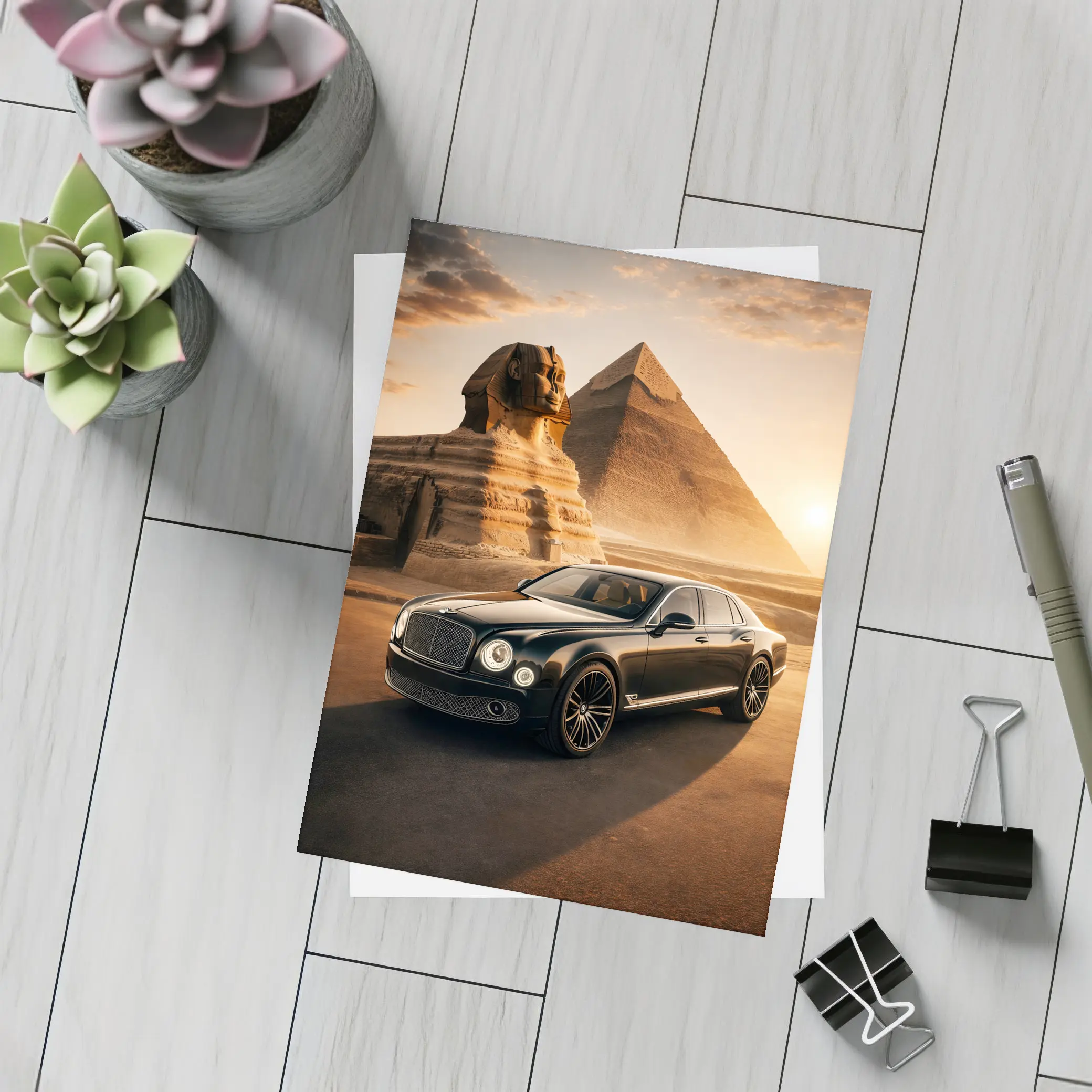 Bentley Mulsanne Black Egypt Pyramids Sphinx – Postcards