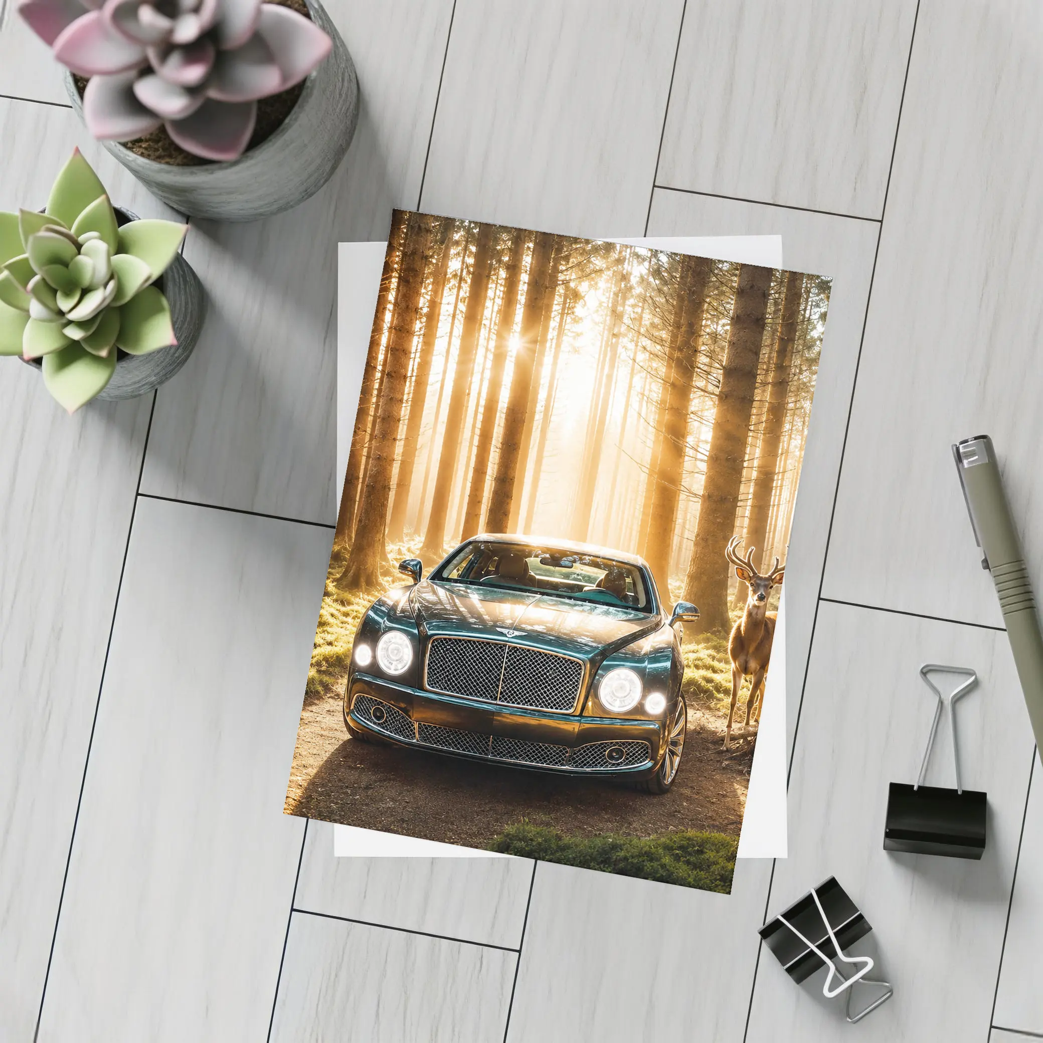Bentley Mulsanne Parked Deep Forest Sunlight – Postcards