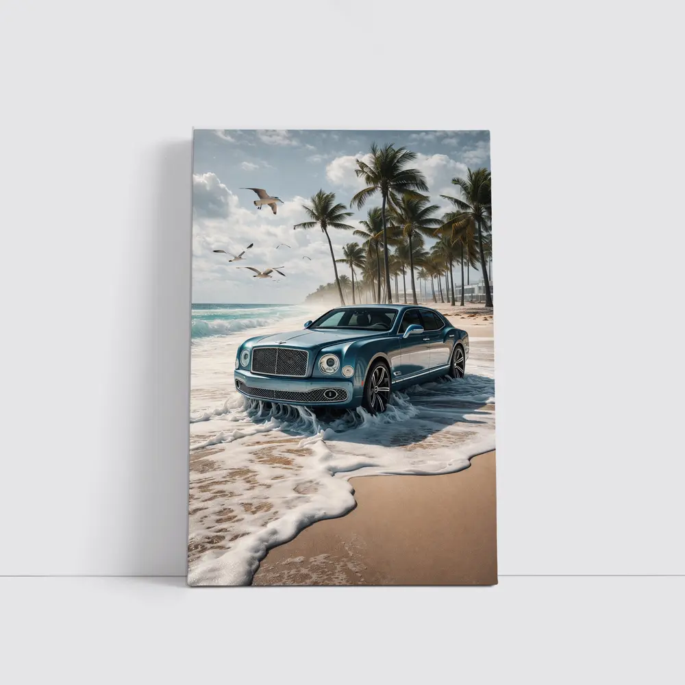 Bentley Mulsanne Blue Luxury Car Beach – Wall Art
