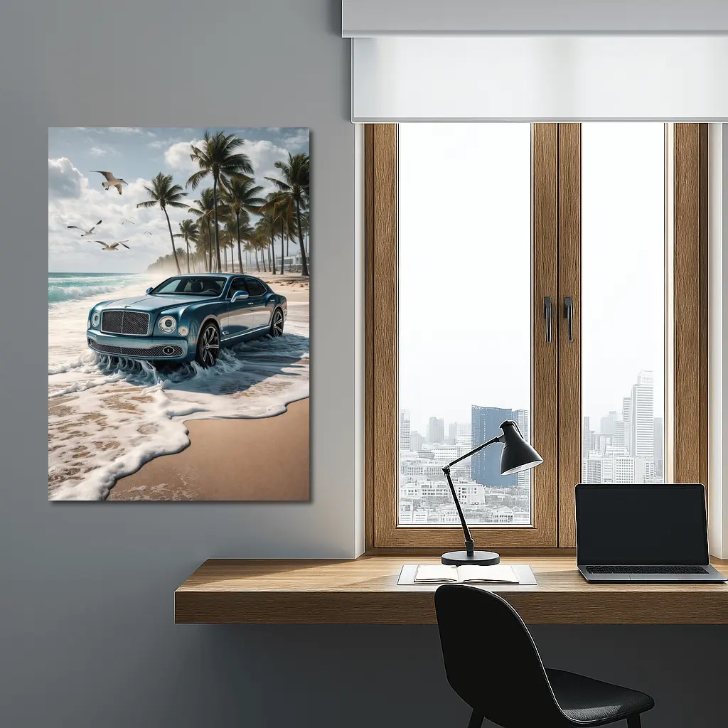 Bentley Mulsanne Blue Luxury Car Beach – Wall Art