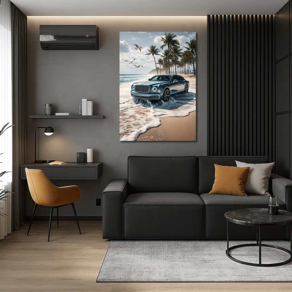 Bentley Mulsanne Blue Luxury Car Beach – Wall Art