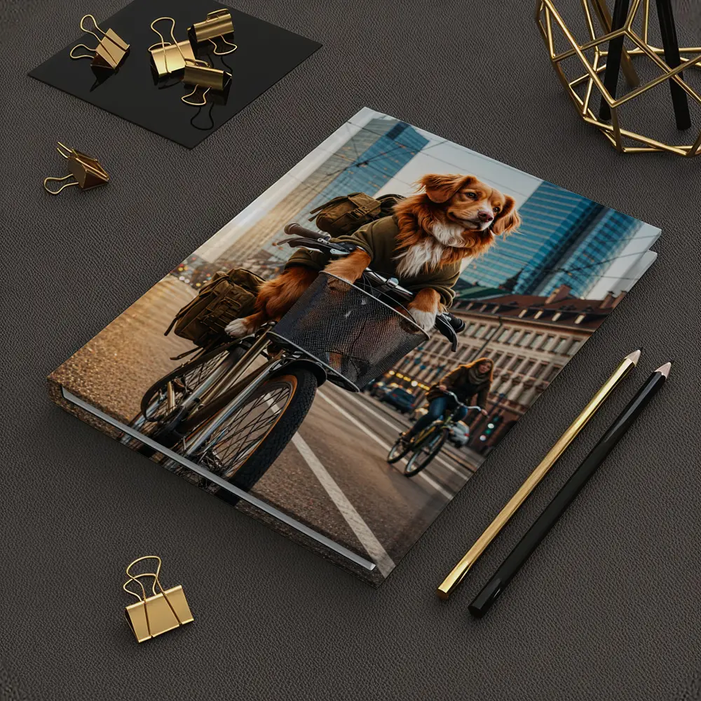 Golden Dog Riding Bicycle City Street – Notebooks