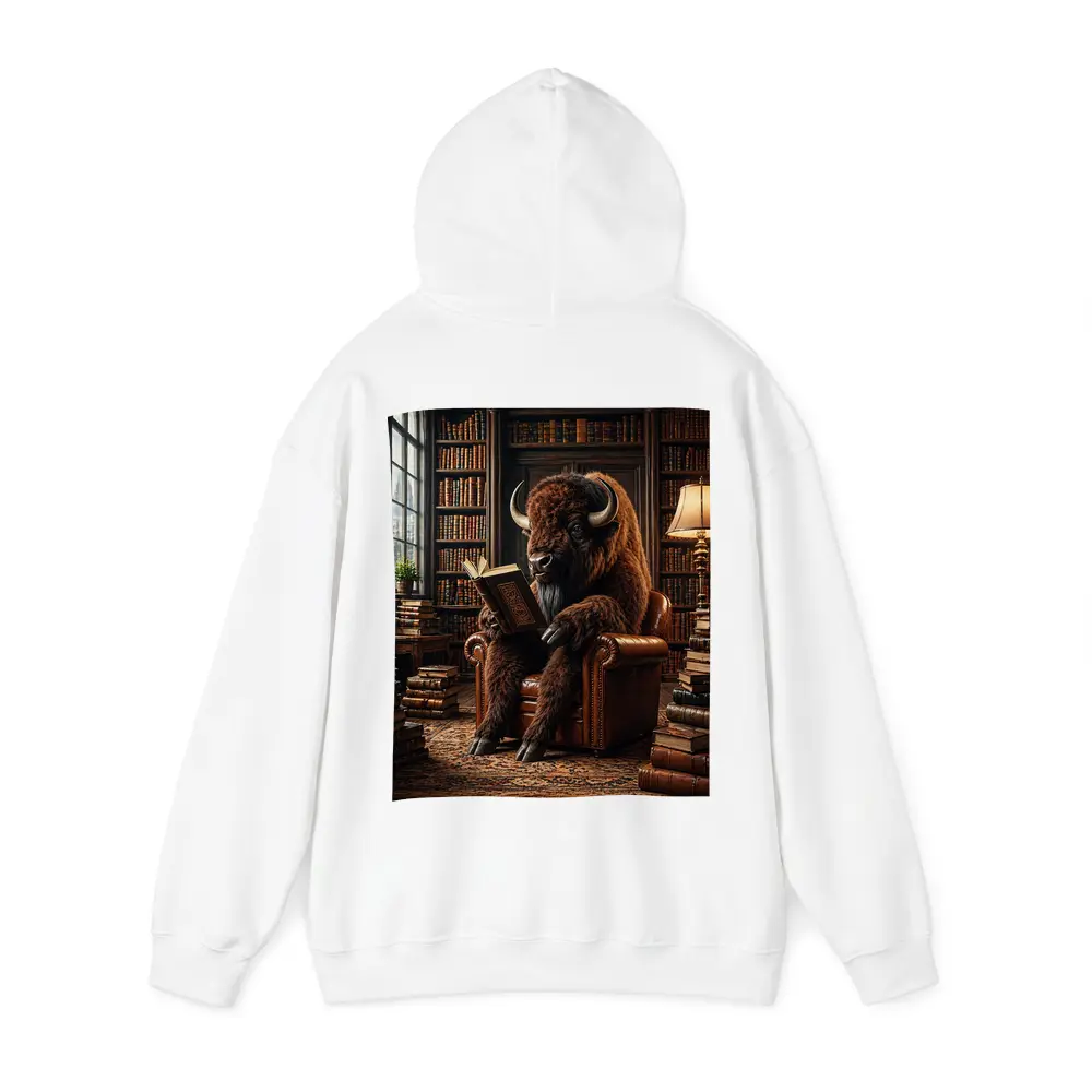 Bison Reading Book in Cozy Library – Hoodies