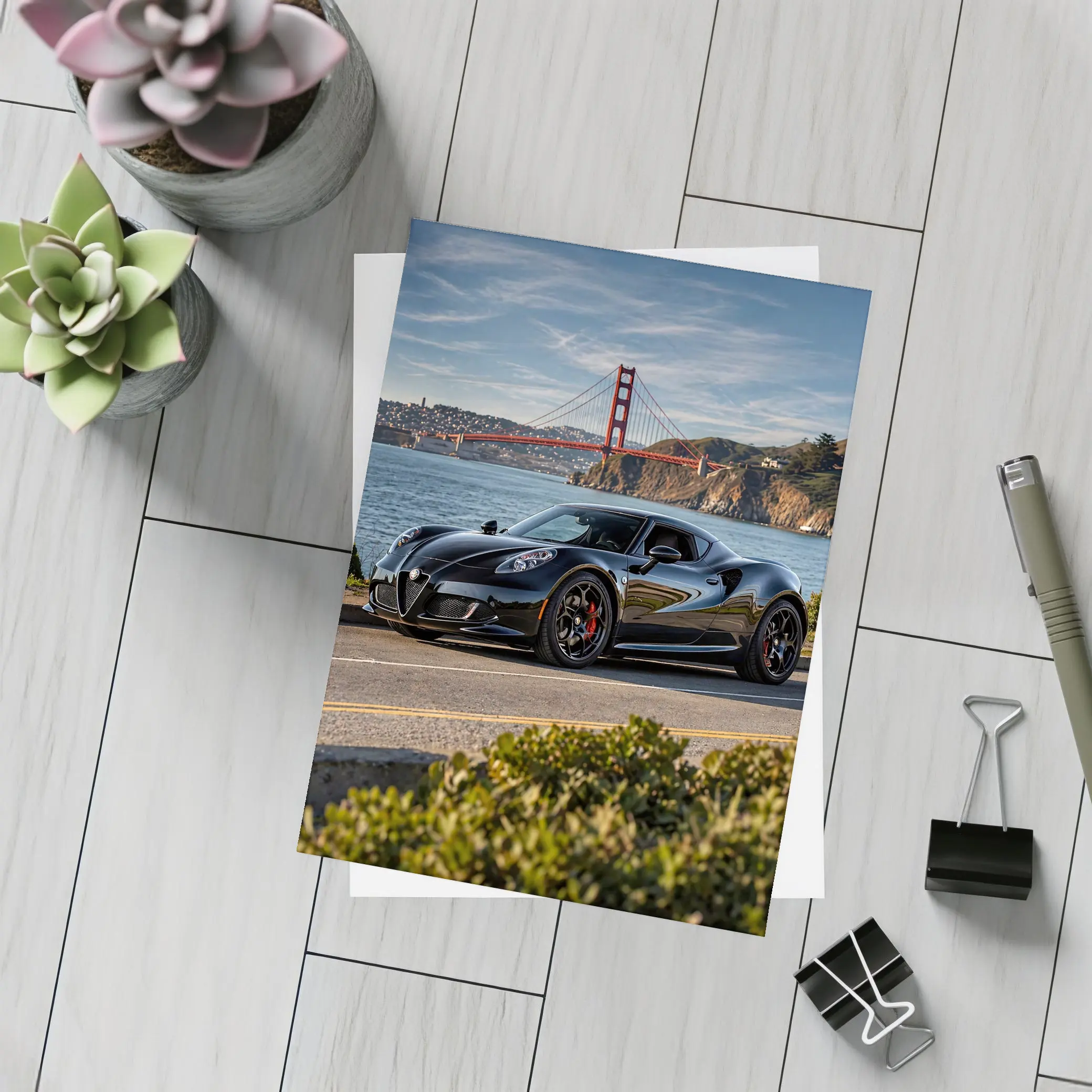 Black Alfa Romeo 4C Golden Gate Bridge – Postcards