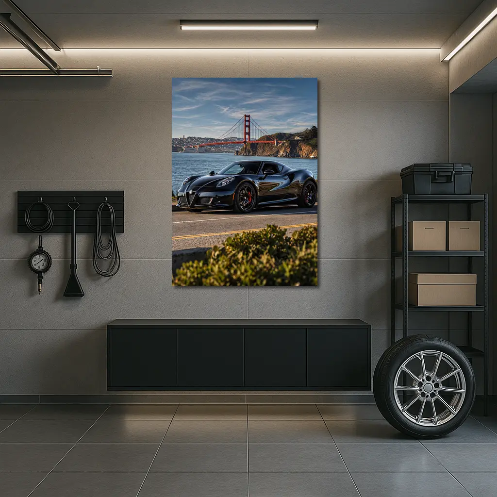 Black Alfa Romeo 4C Golden Gate Bridge – Wall Art