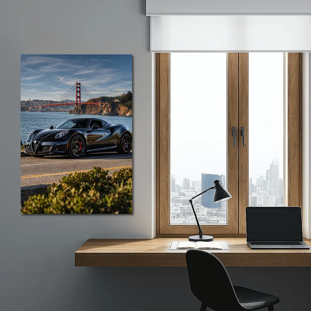 Black Alfa Romeo 4C Golden Gate Bridge – Wall Art