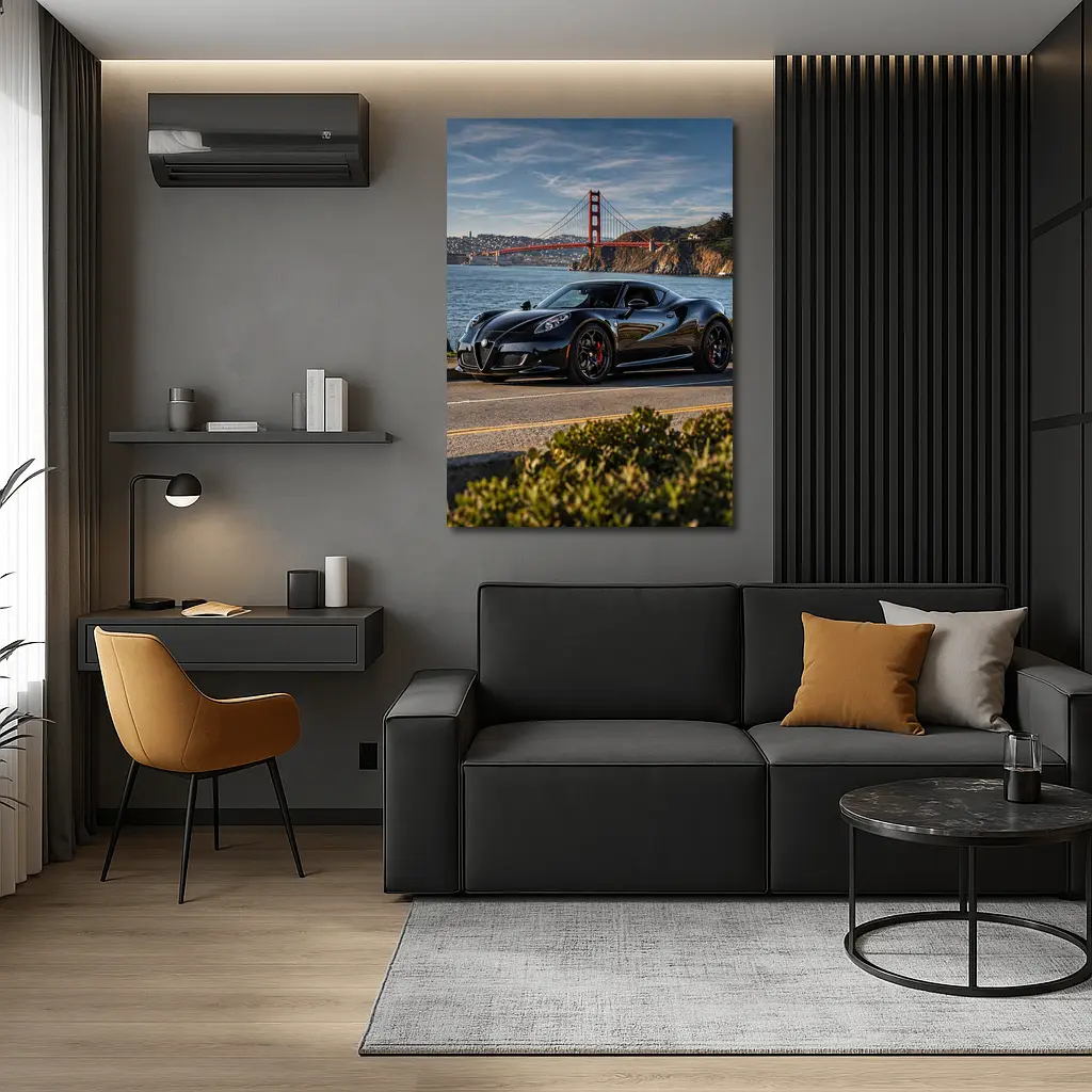 Black Alfa Romeo 4C Golden Gate Bridge – Wall Art