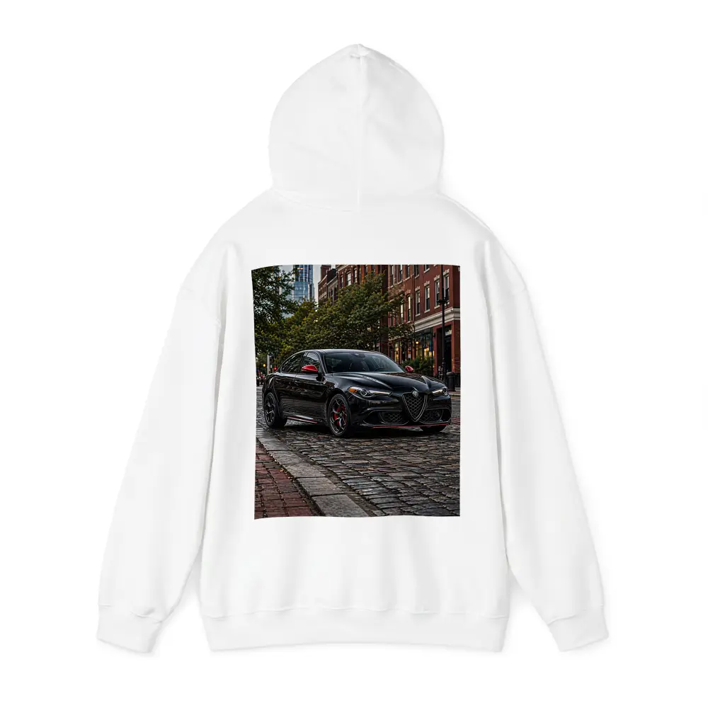 Alfa Romeo Giulia Black on Cobblestone Street – Hoodies
