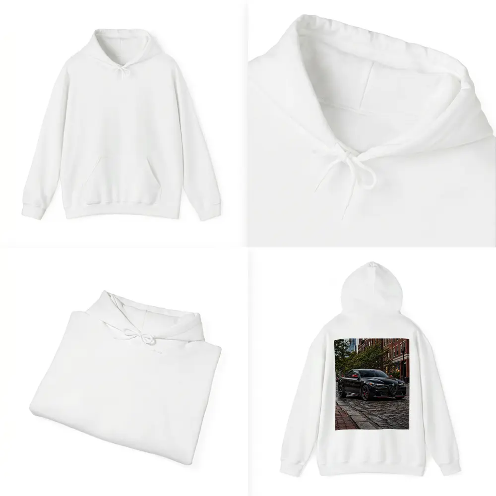 Alfa Romeo Giulia Black on Cobblestone Street – Hoodies