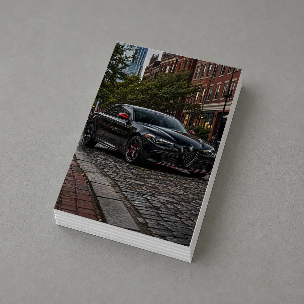 Alfa Romeo Giulia Black on Cobblestone Street – Postcards