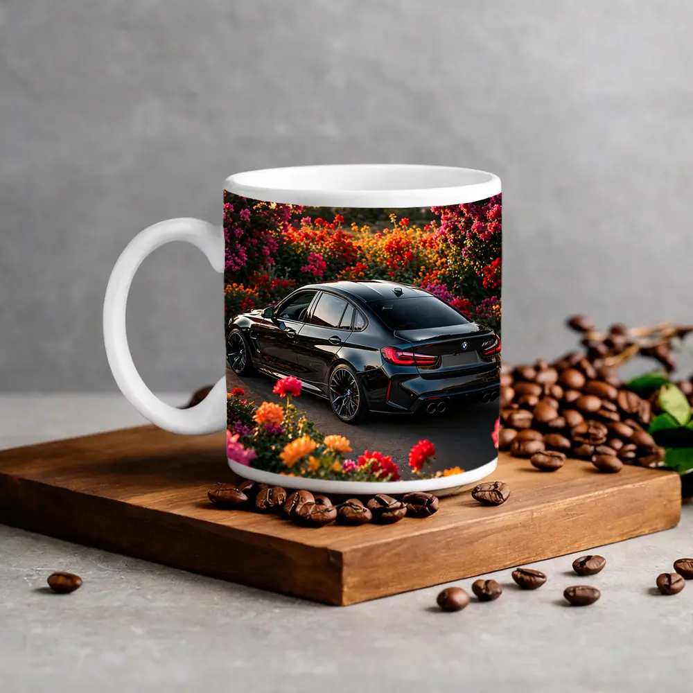 Black BMW M3 Surrounded By Colorful Flowers – Mugs