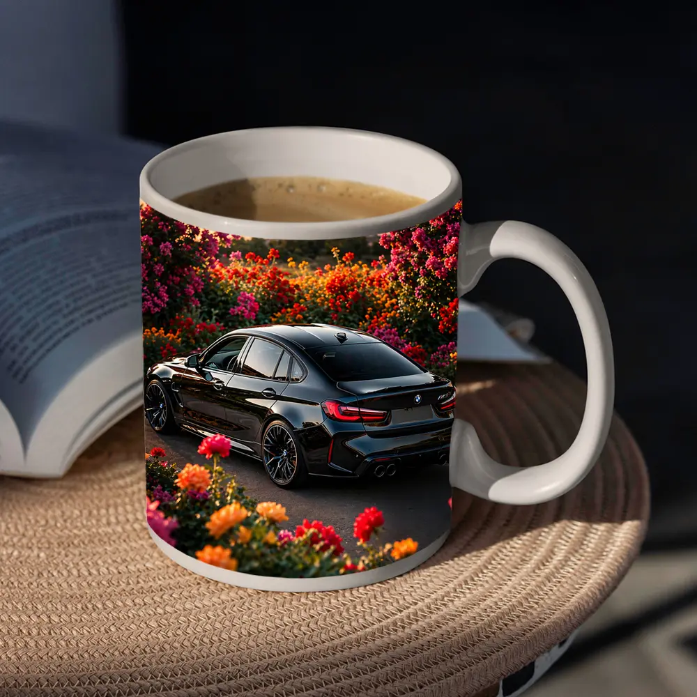 Black BMW M3 Surrounded By Colorful Flowers – Mugs