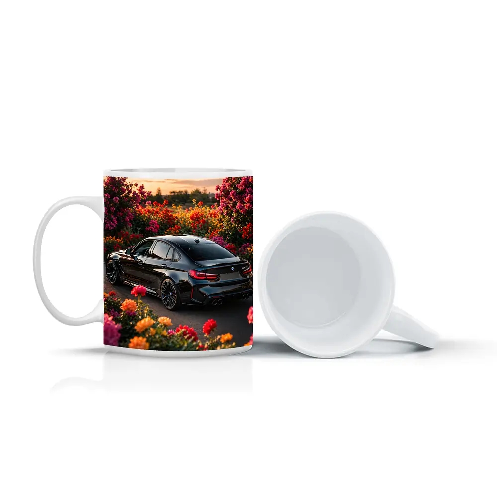 Black BMW M3 Surrounded By Colorful Flowers – Mugs