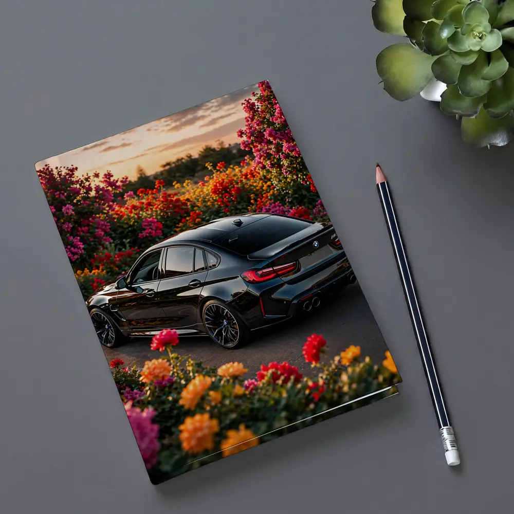 Black BMW M3 Surrounded By Colorful Flowers – Notebooks