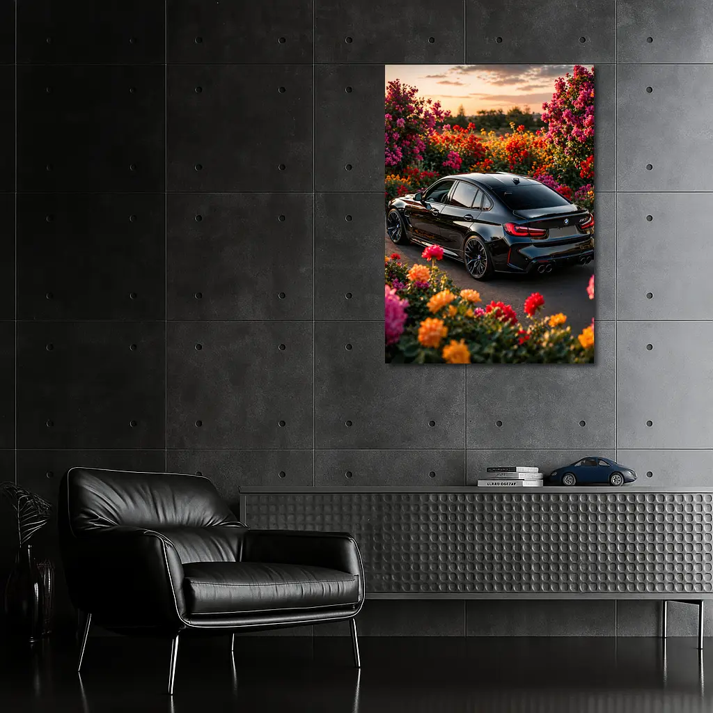 Black BMW M3 Surrounded By Colorful Flowers – Wall Art