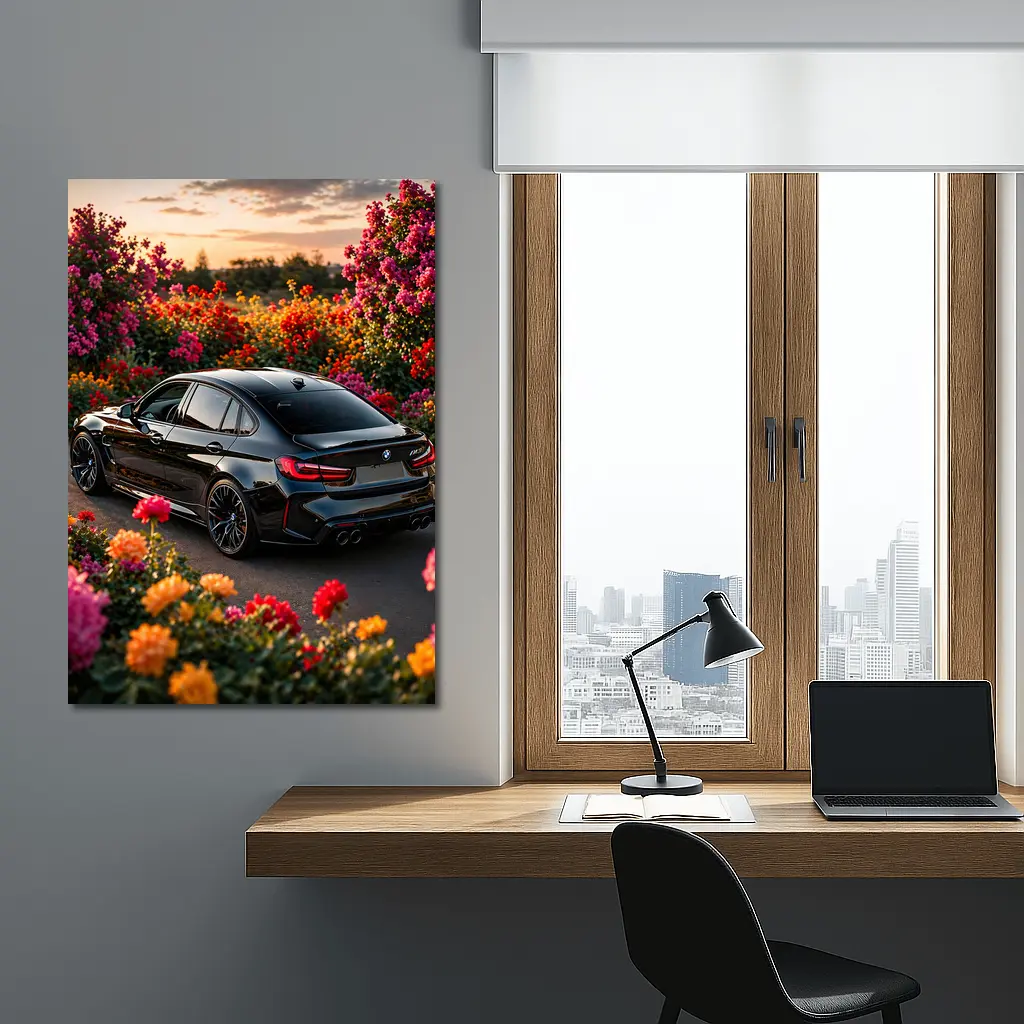 Black BMW M3 Surrounded By Colorful Flowers – Wall Art