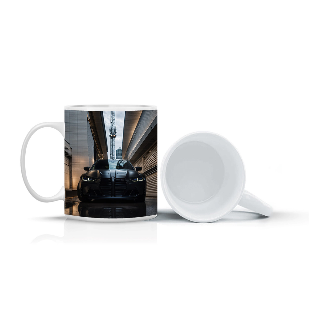 Black BMW M3 Front View Urban Alley – Mugs