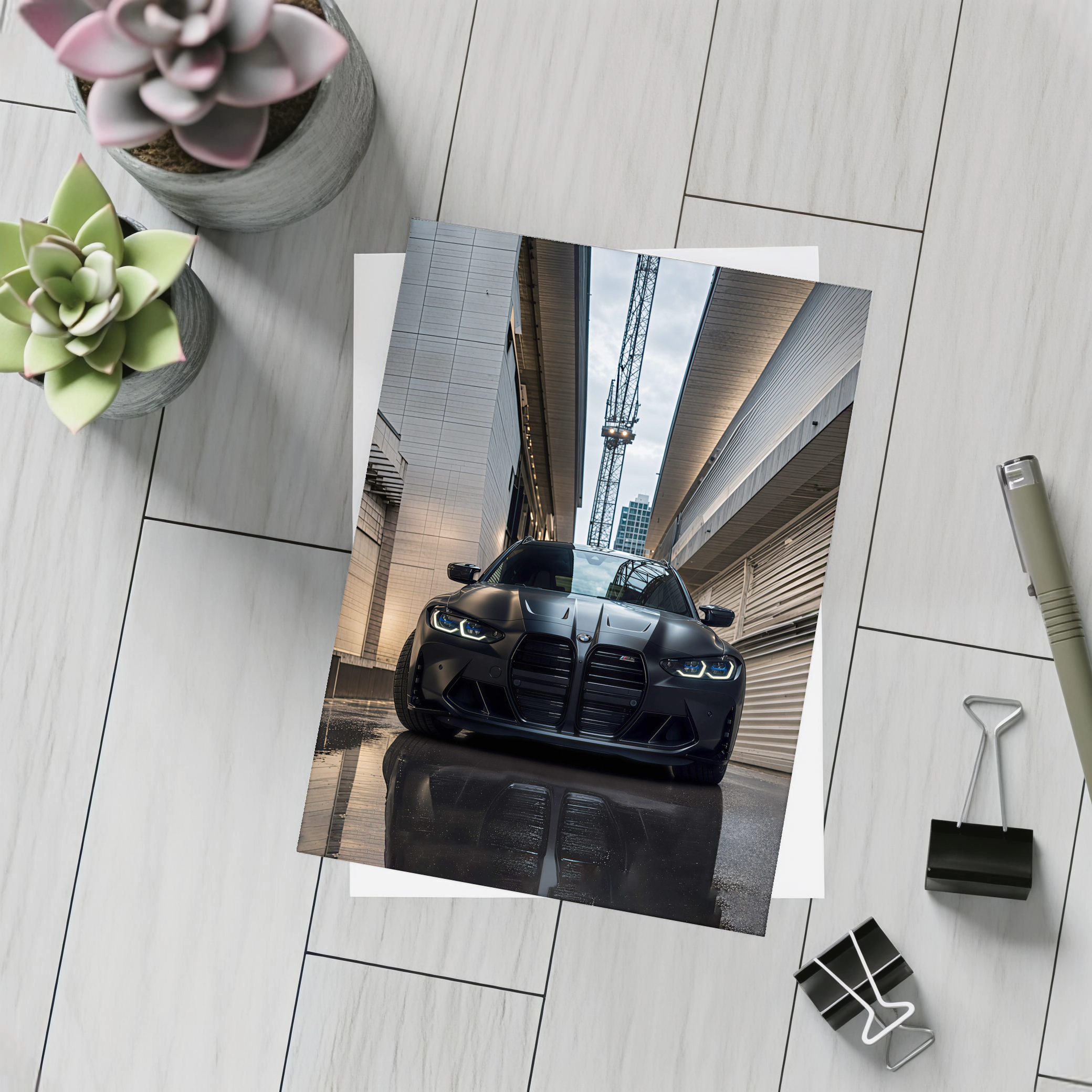 Black BMW M3 Front View Urban Alley – Postcards