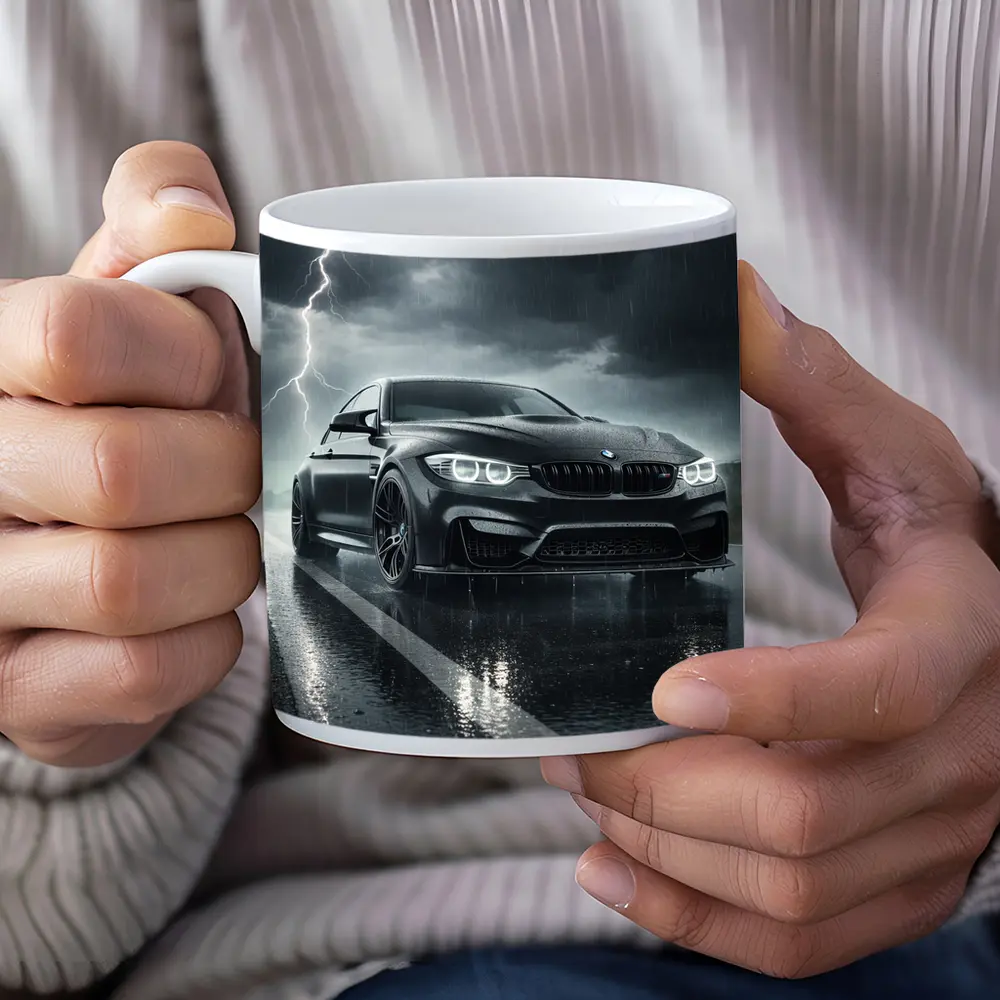 Black BMW M3 in Rainy Thunderstorm – Mugs