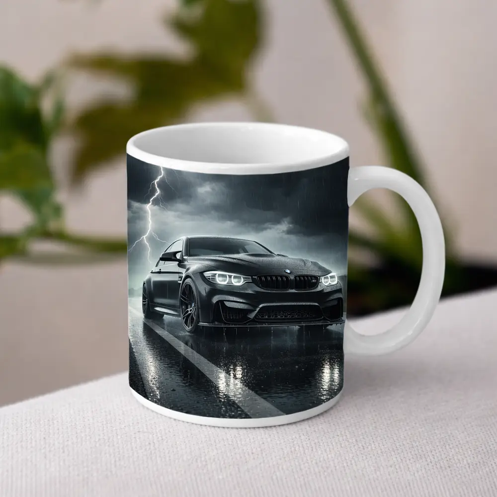 Black BMW M3 in Rainy Thunderstorm – Mugs