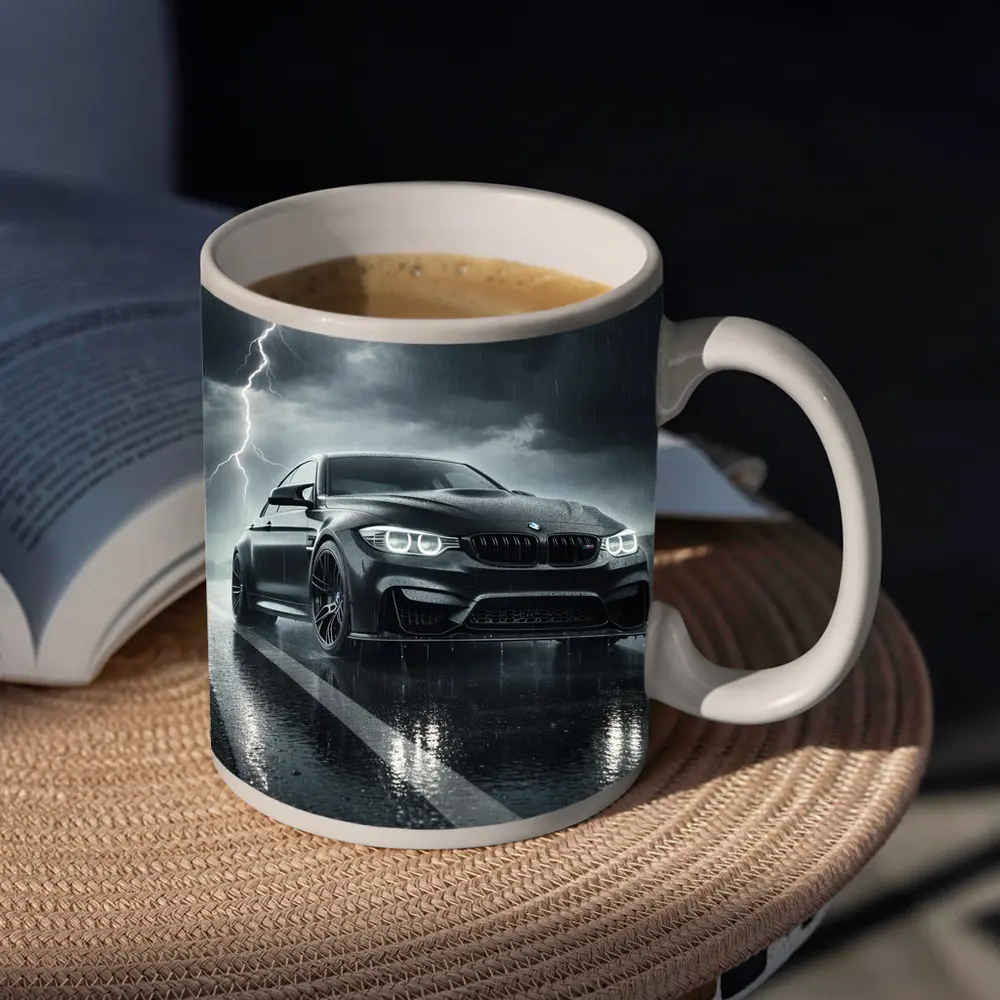 Black BMW M3 in Rainy Thunderstorm – Mugs