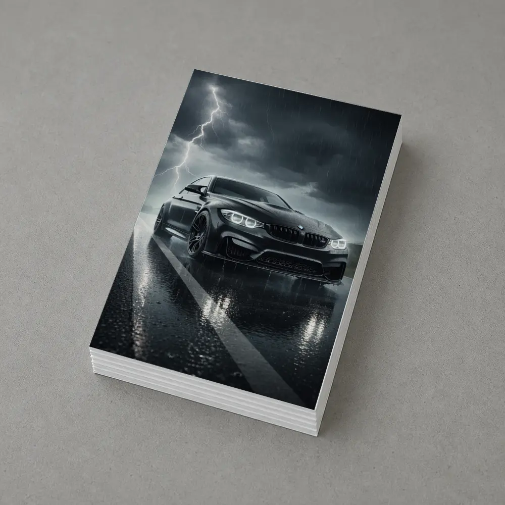Black BMW M3 in Rainy Thunderstorm – Postcards
