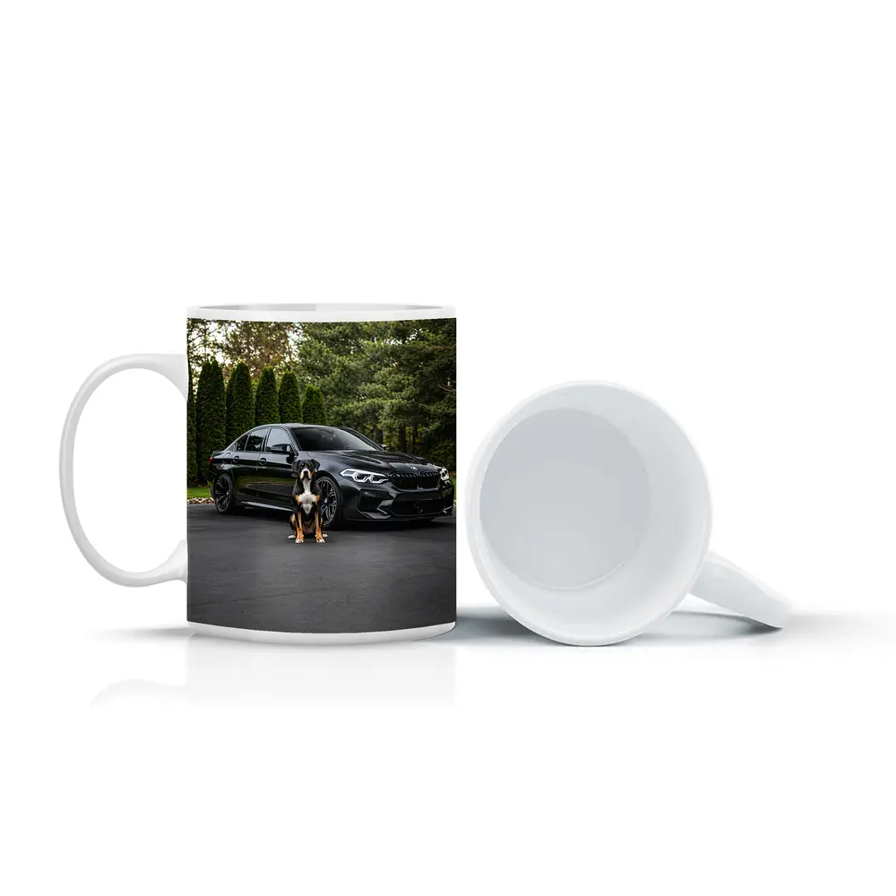 Black BMW M5 Sedan With Dog – Mugs